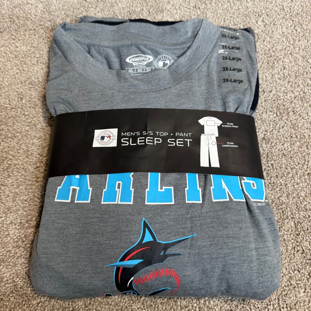 Miami Marlins Sleep Set Pajamas Shirt Pants MLB Concepts Sport Men’s Size 3XL